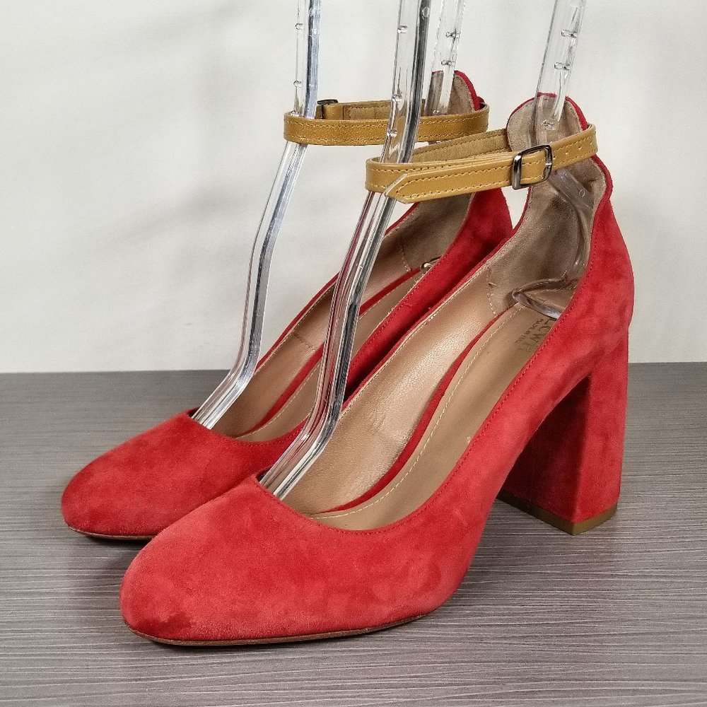 Lewit Emilia Ankle Strap Pump, Red Suede, Womens Size 8 US / 38